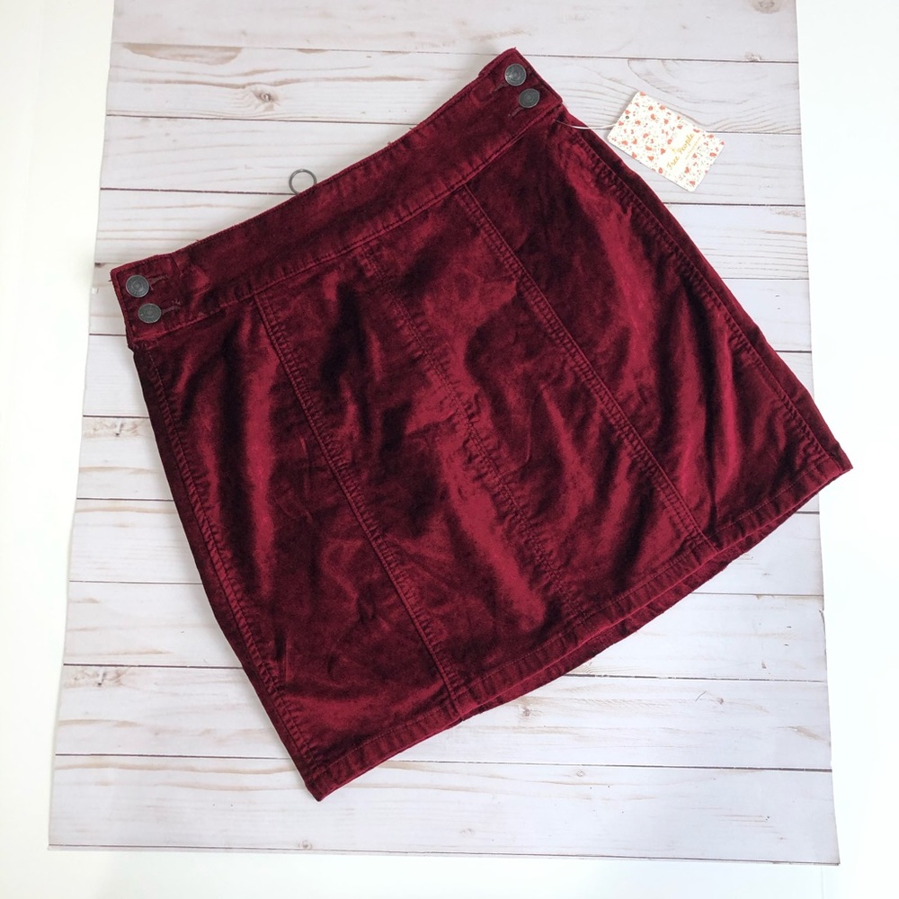 Free People Mini Retro Body Con Red Velvet Skirt